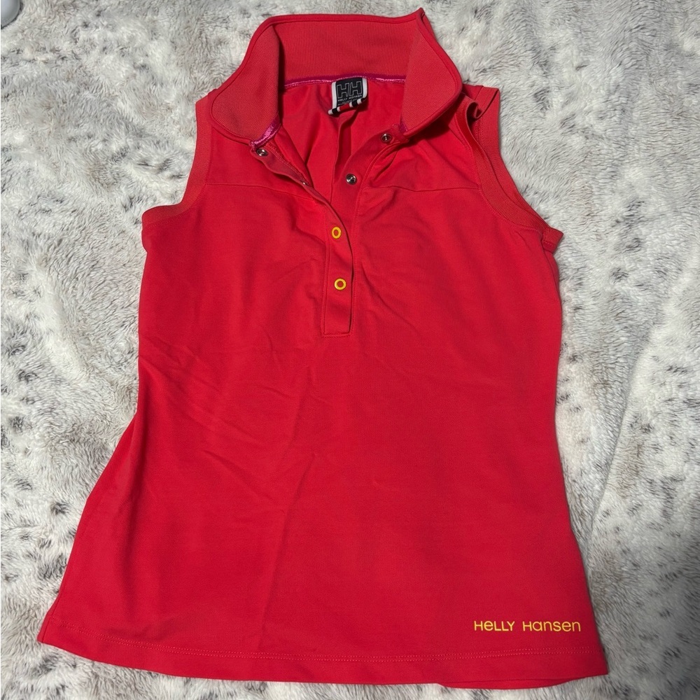 XS Helly Hansen Pink Sleeveless Golf Polo with Yellow Logo & Buttons